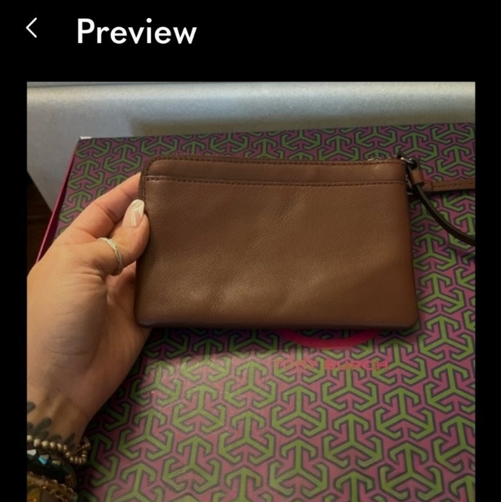 Coach Brown Leather Wristlet Zip Pouch Grommet Stud Detail Strap - Picture 4 of 5